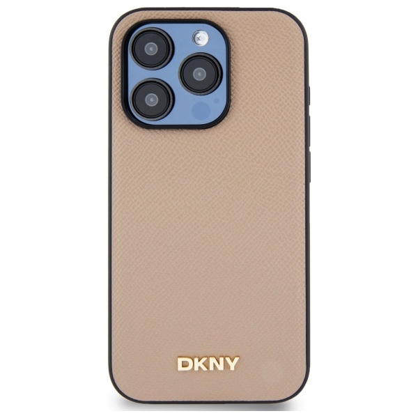 DKNY iPhone 15 Pro Max vāciņš Grained Metal Logo MagSafe, bēšs