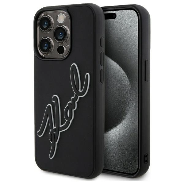 Apple iPhone 15 Pro Max 6.7'' Karl Lagerfeld 3D Rubber Signature Case Cover, Black | Telefona Maciņš Vāks Apvalks...