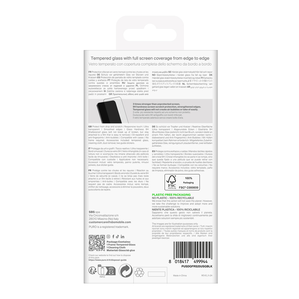 Puro Samsung Galaxy S25 Ultra Frame Tempered Glass, Black