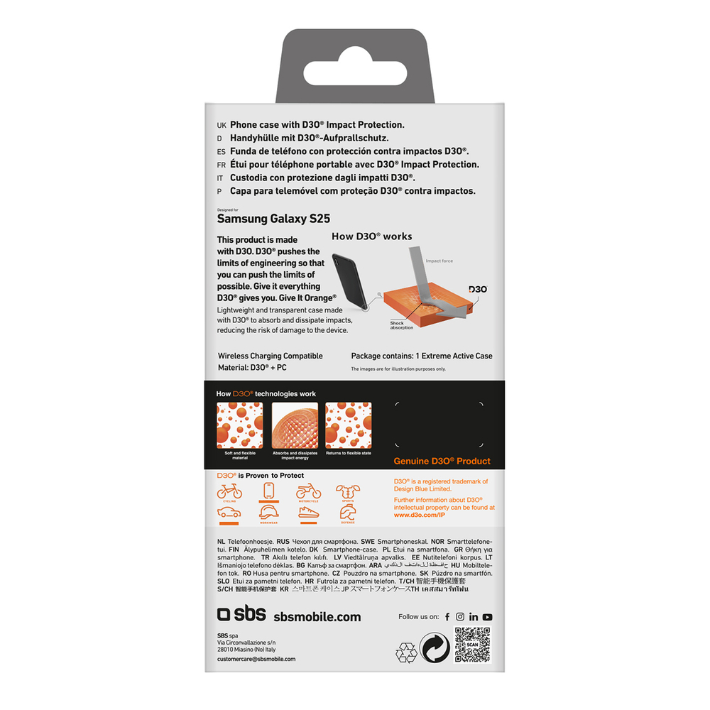 SBS Samsung Galaxy S25 vāciņš D3O Case, caurspīdīgs