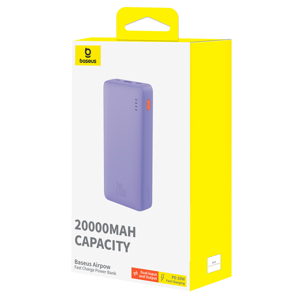 Baseus Airpow Fast Charge Power Bank 20000mAh 20W Nebula Purple?With Simple Series Containing universal USB to Type-C...