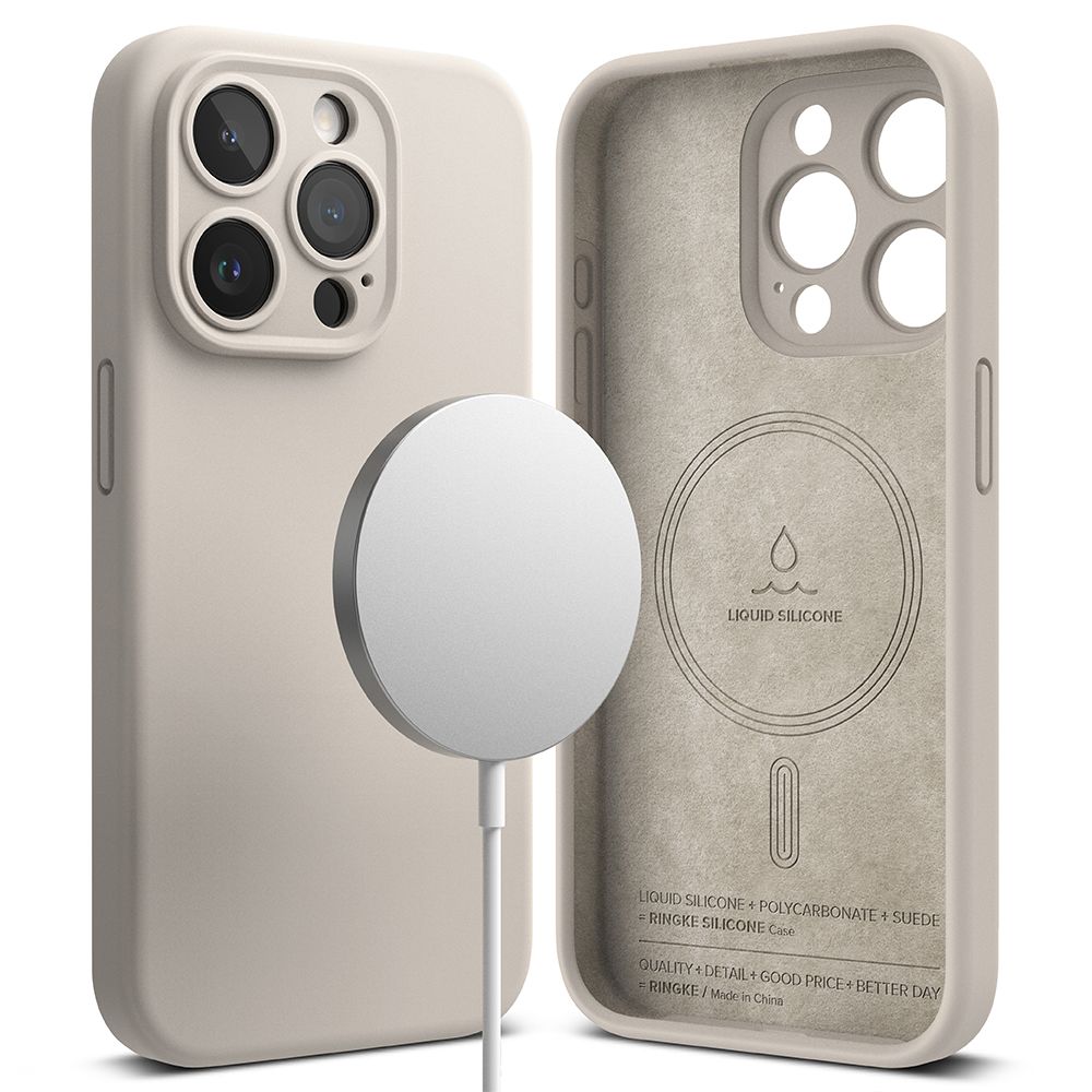 Ringke Silikona MagSafe iPhone 15 Pro Max apvalks - bēšs | Silicone Case Beige