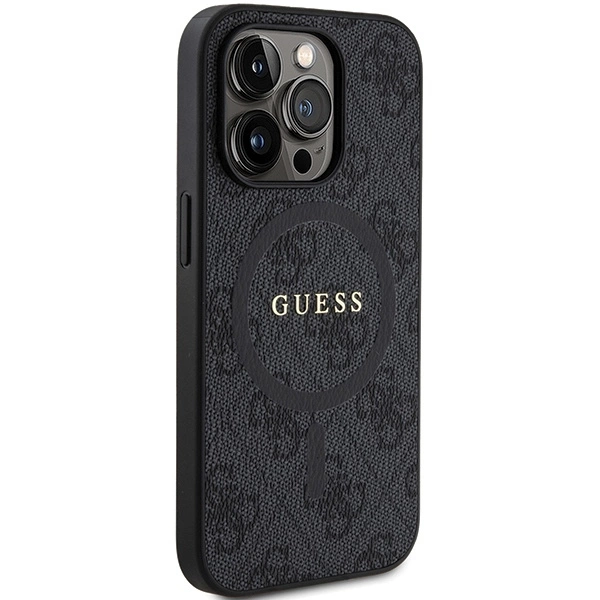 Guess 4G Collection Leather Metal Logo MagSafe Case for iPhone 15 Pro Max - Black