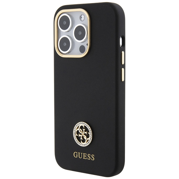 Guess iPhone 15 Pro Max vāciņš Silicone Logo Strass 4G, melns