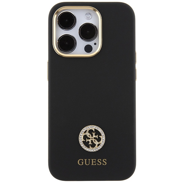 Guess iPhone 15 Pro Max vāciņš Silicone Logo Strass 4G, melns