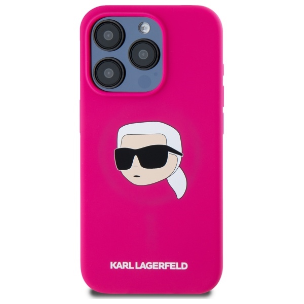 Karl Lagerfeld iPhone 15 Pro Max Case Silicone Karl Head Print MagSafe, Fuchsia