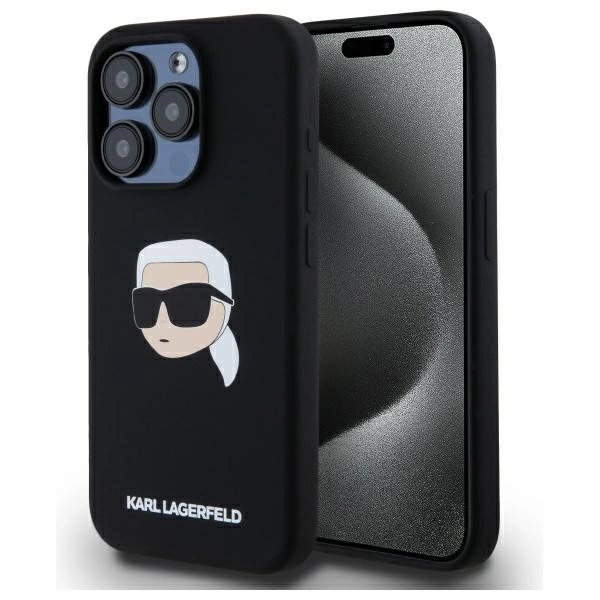 Apple iPhone 15 Pro Max 6.7'' Karl Lagerfeld Silicone Karl Head Print MagSafe Case Cover, Black | Telefona Maciņš...