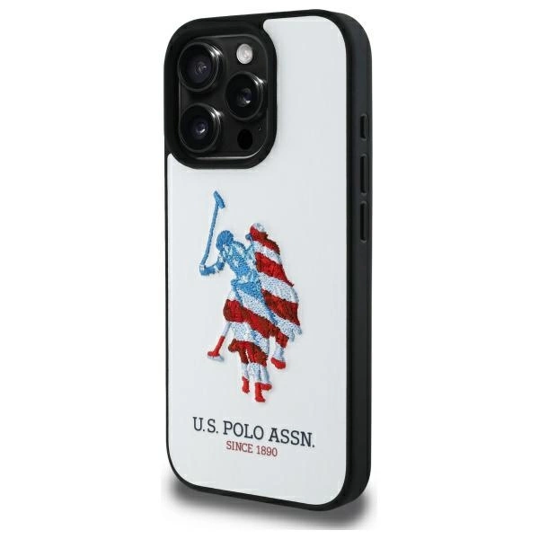 US Polo USHCP15XPUSH iPhone 15 Pro Max 6,7\", balta/balta āda, liels DH, amerikāņu karogs | 6.7\" white/white...