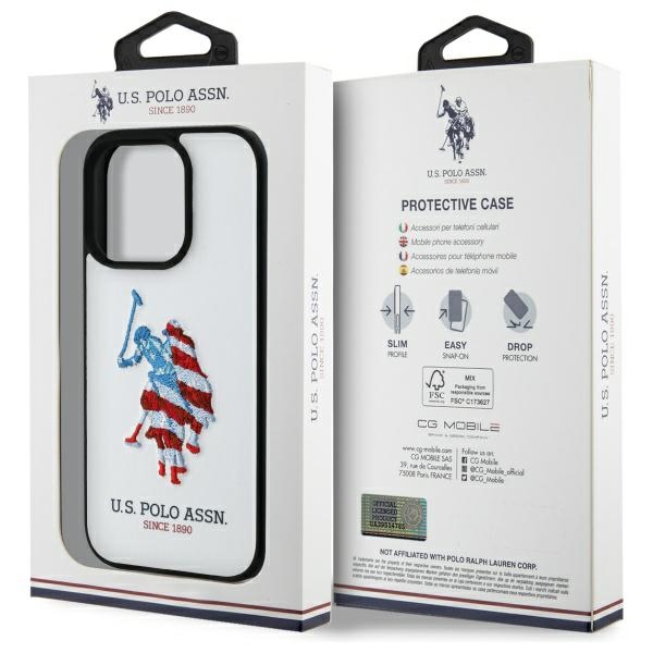 US Polo USHCP15XPUSH iPhone 15 Pro Max 6,7\\\", balta/balta āda, liels DH, amerikāņu karogs | 6.7\\\" white/white...