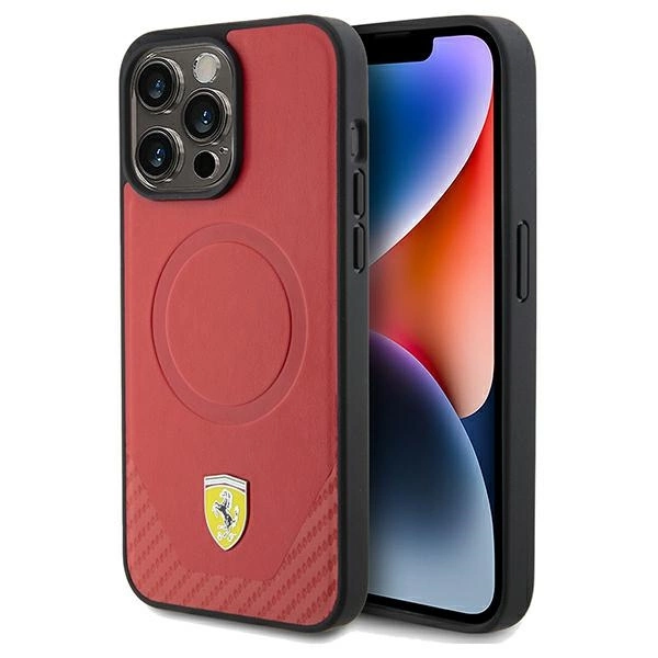 Ferrari Carbon Metal Logo MagSafe iPhone 15 Pro Max telefona vāciņš - Sarkans | Case Red