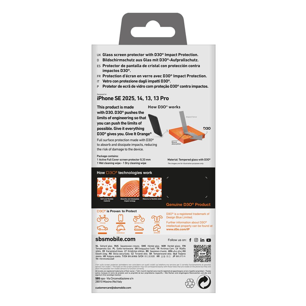 Sbs iPhone 16e Screen Protector Active Full Cover D3O
