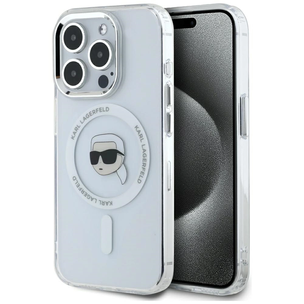 Karl Lagerfeld iPhone 15 Pro Max Case IML Metal Karl Head MagSafe, White