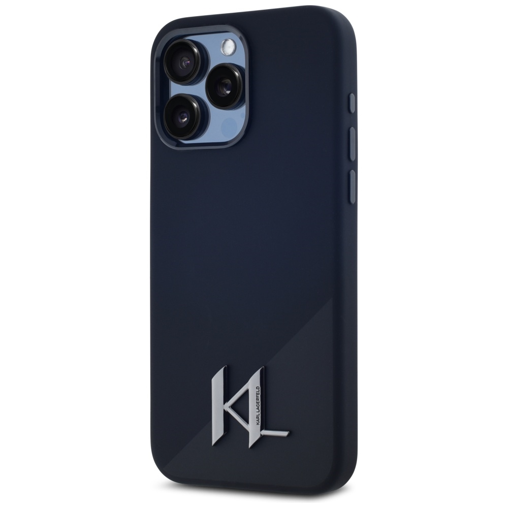 Karl Lagerfeld iPhone 15 Pro Max Case Silicone Shadow Metal Initial MagSafe, Black