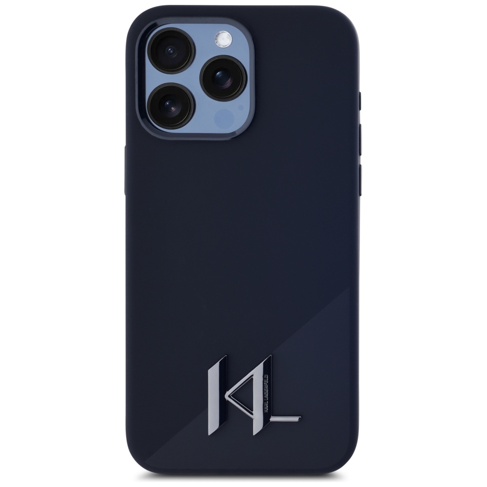 Karl Lagerfeld iPhone 15 Pro Max Case Silicone Shadow Metal Initial MagSafe, Black