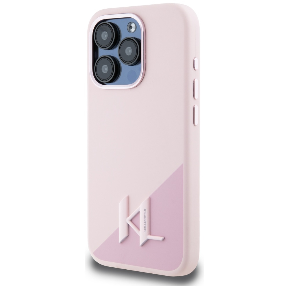 Karl Lagerfeld iPhone 15 Pro Max vāciņš Silicone Shadow Metal Initial MagSafe, rozā