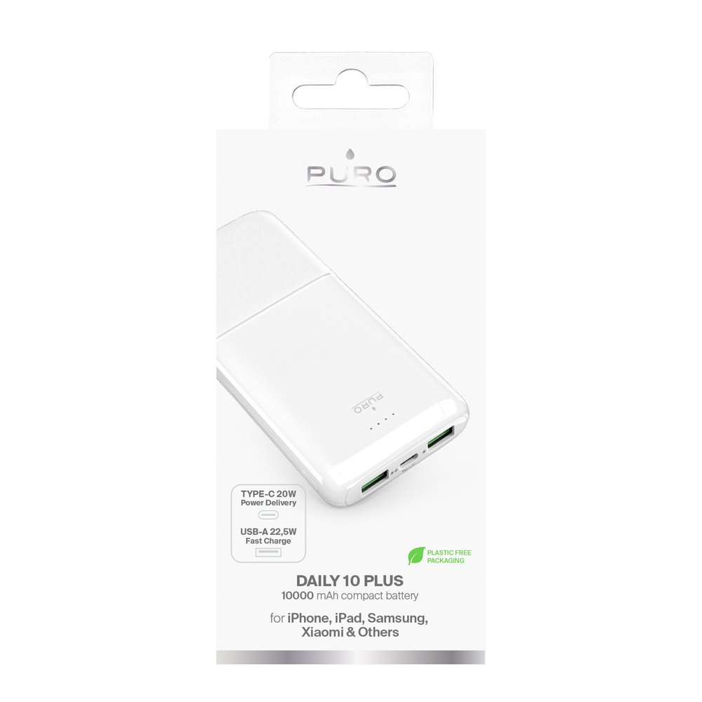 Puro DAILY 10 PLUS ārējais akumulators 10000mAh 22.5W, balts