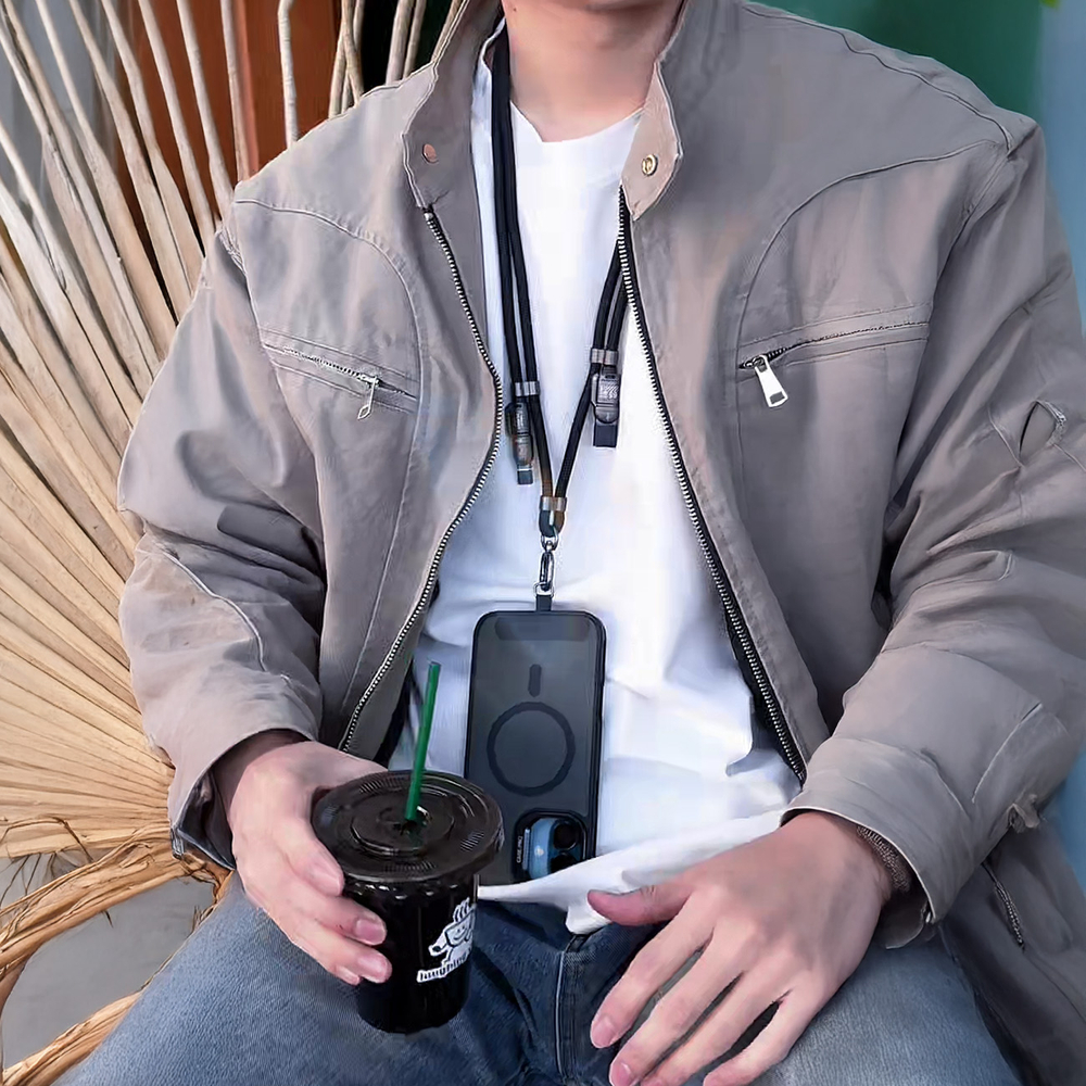 Dudao L20MAX 4in1 kabelis / aukla USB-A USB-C Lightning PD QC 65W 1,5 m - melns | Cable Lanyard 1.5m Black