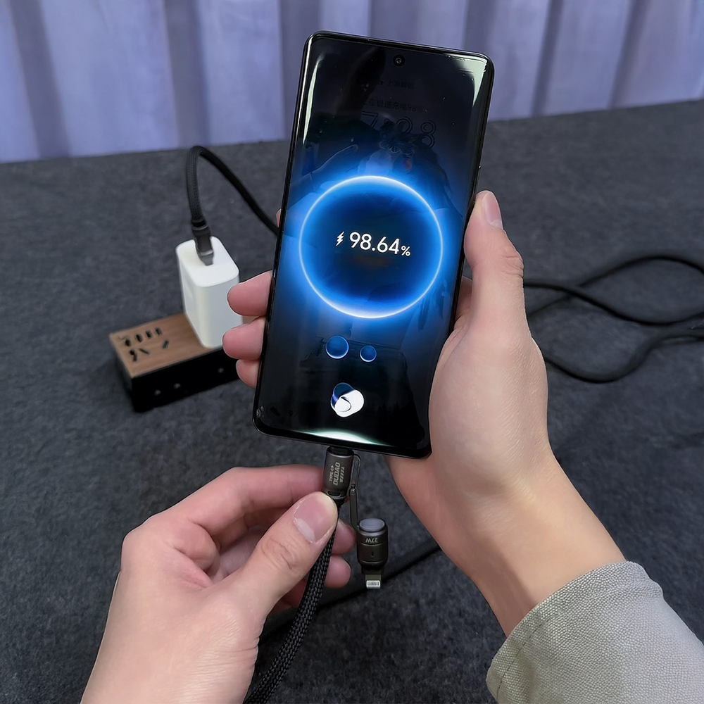 Dudao L20MAX 4in1 kabelis / aukla USB-A USB-C Lightning PD QC 65W 1,5 m - melns | Cable Lanyard 1.5m Black