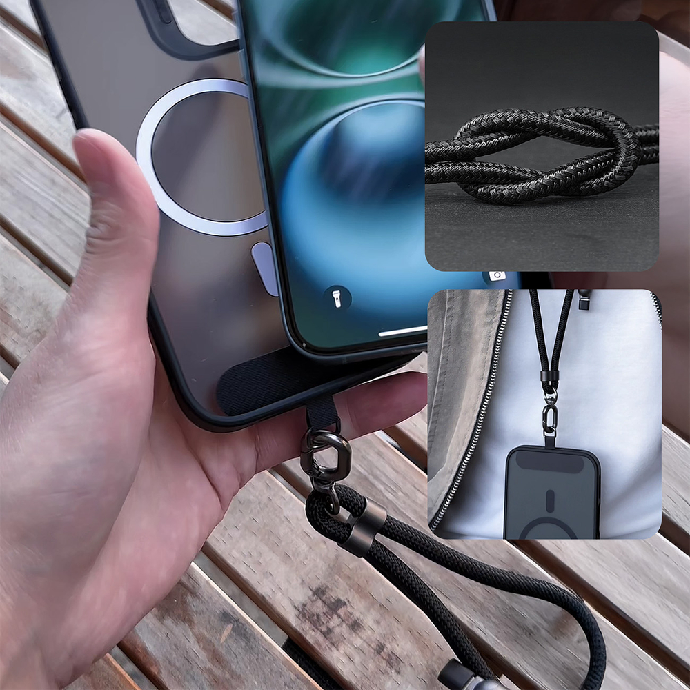Dudao L20MAX 4in1 kabelis / aukla USB-A USB-C Lightning PD QC 65W 1,5 m - melns | Cable Lanyard 1.5m Black