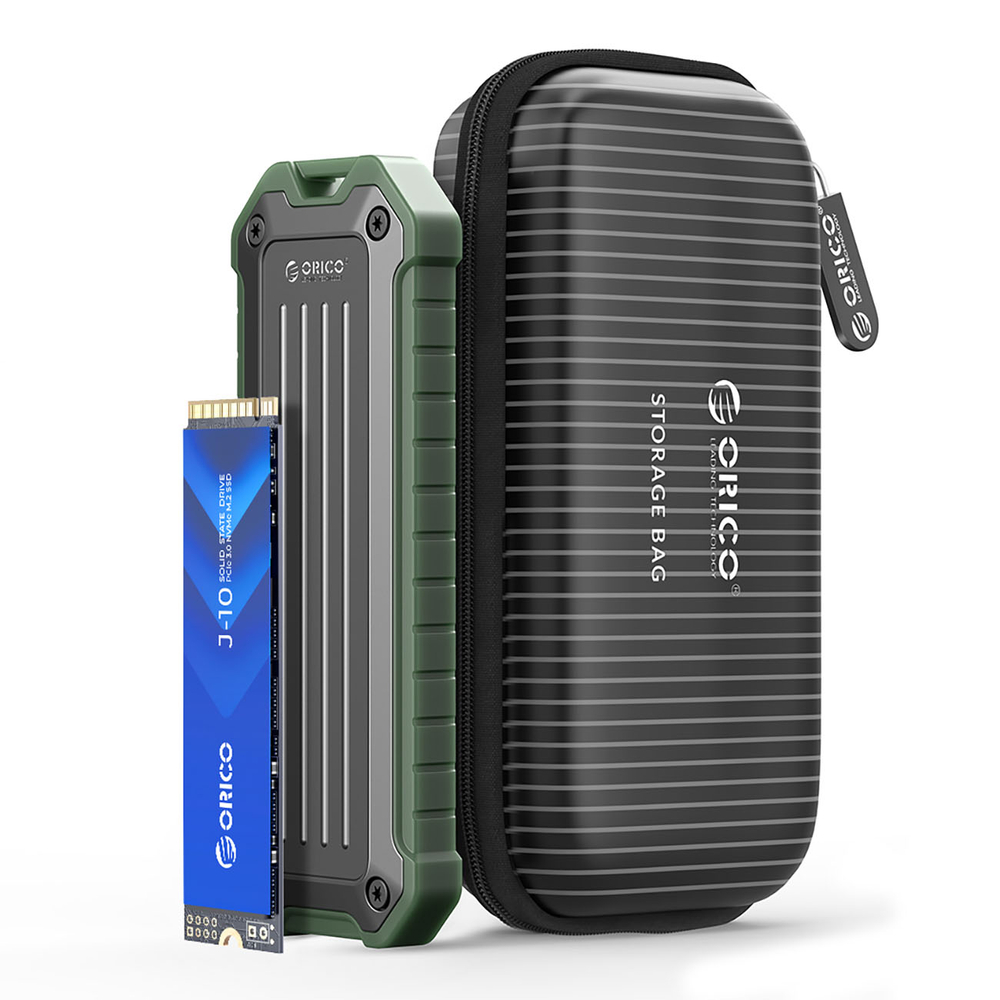 Портативный отсек для накопителя M.2 NVMe/SATA SSD USB-C 3.2 - серо-зеленый