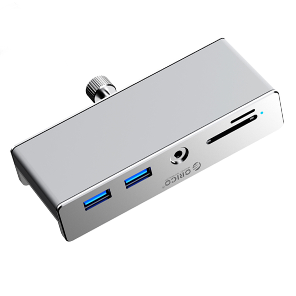 Clip-on HUB input: USB-C / output: 2x USB-A 3.0, + SD&TF 3.5mm Audio - silver