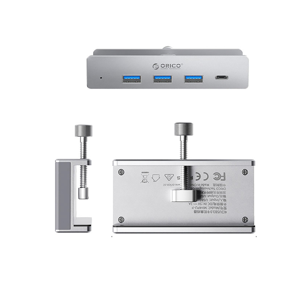 Orico MH4PC USB-C centrmezgls ar skavu, 3x USB-A / 1x USB-C, sudraba