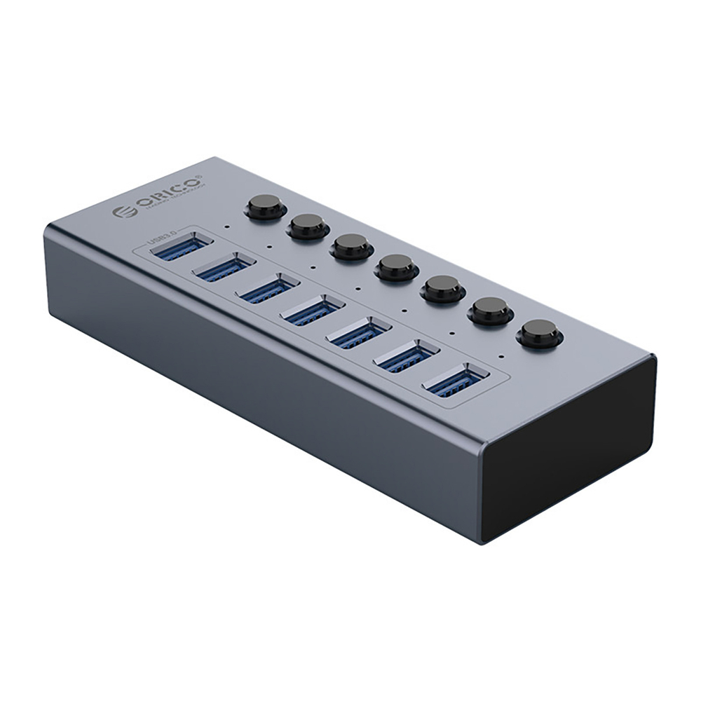 USB-хаб Orico BT2U3-7AB на 7 портов USB-A 3.0 с выключателями, серый