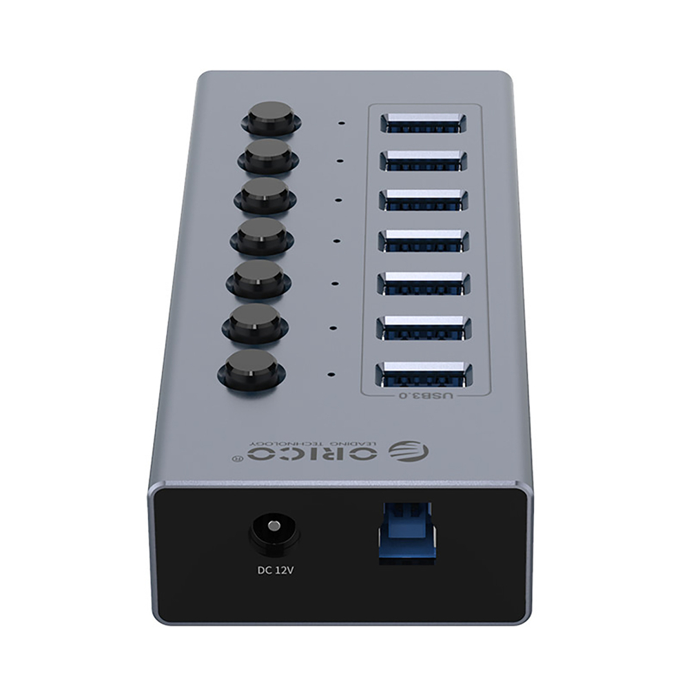 Orico BT2U3-7AB 7-Port USB-A 3.0 Hub with Individual Switches, Gray