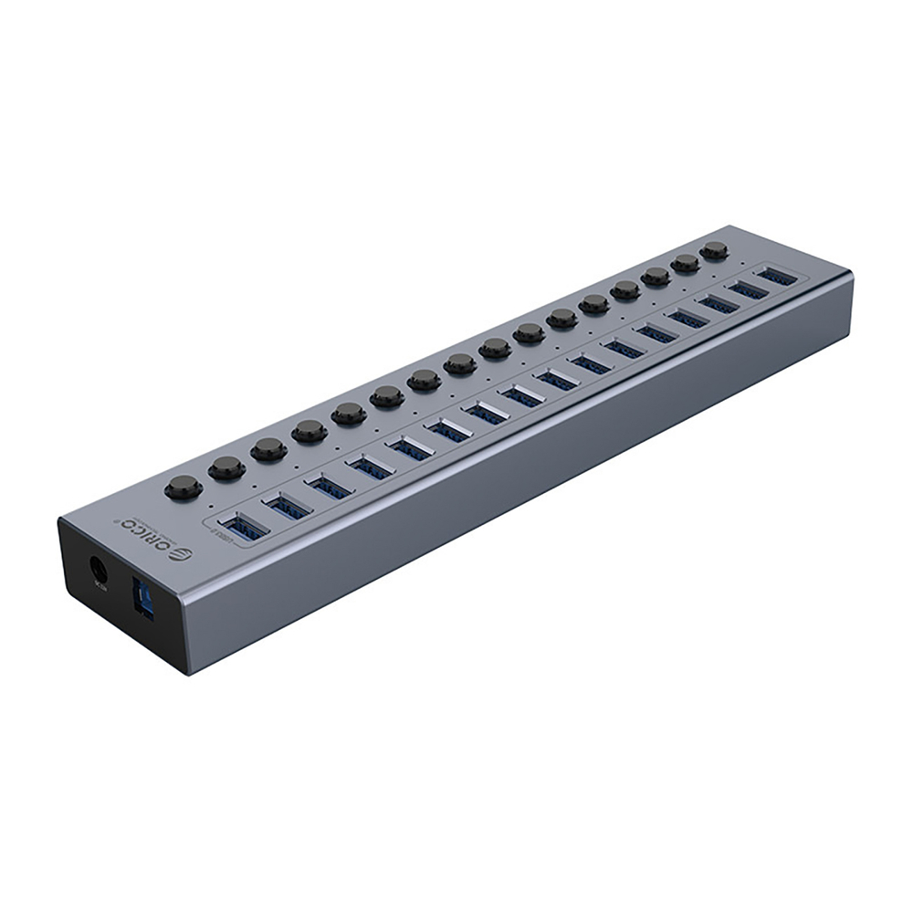 USB-A 3.0 16-port hUB with switch - gray
