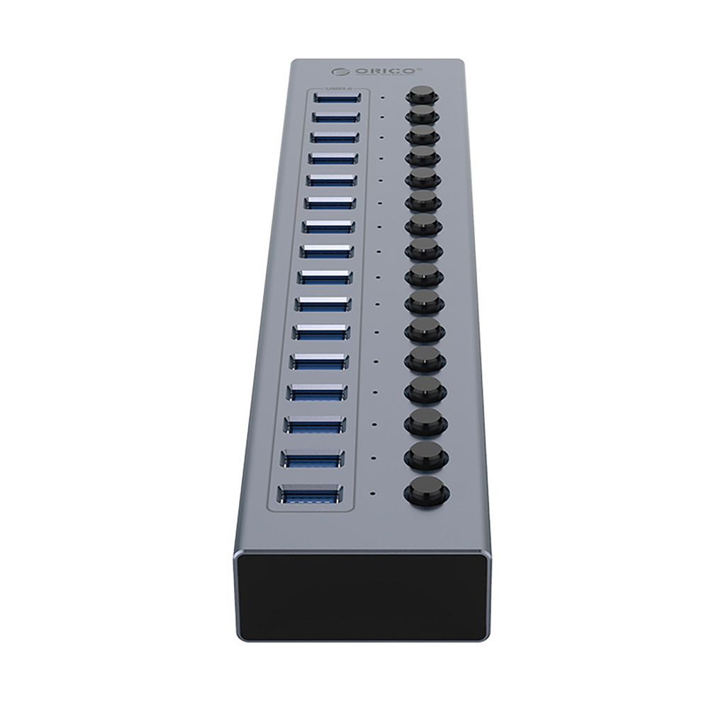 USB-A 3.0 16-port hUB with switch - gray