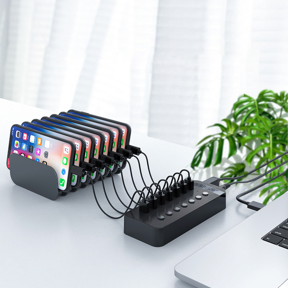 Orico CT2U3-16AB 16-Port USB-A 3.0 Hub with Individual Switches, Black
