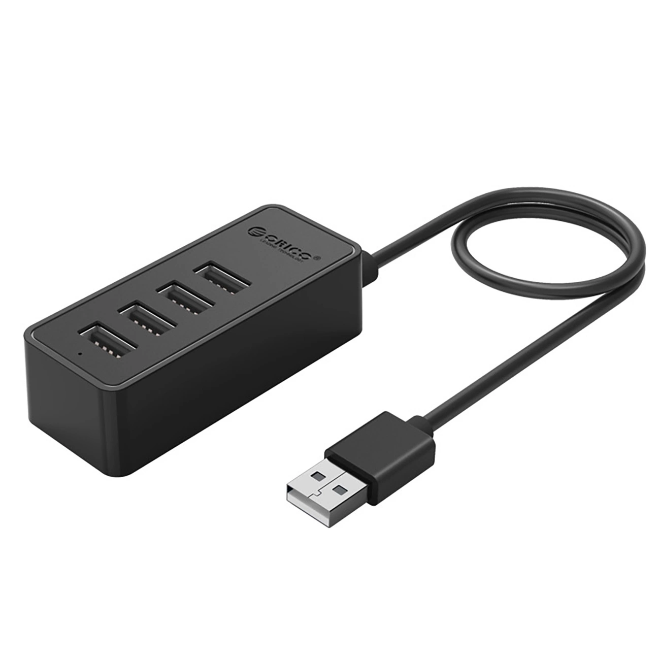 HUB 4-портовый кабель USB-A 2.0 0,3M - черный