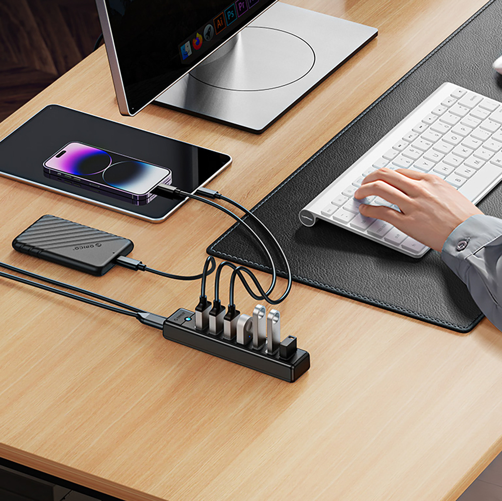 Orico PW7U-U3 USB Hub 7x USB-A 3.0, 1m, Black