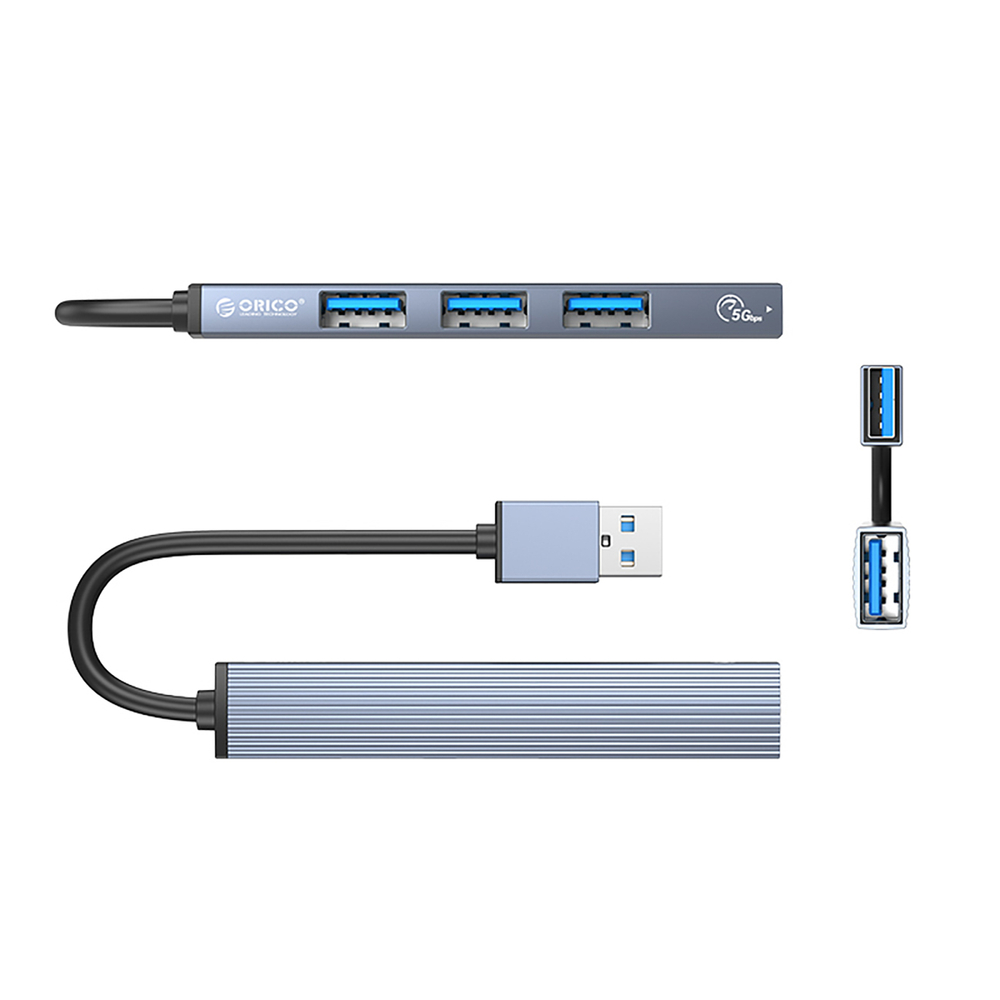 HUB 4-port input: USB-A 3.0 / output: 1x + 3x 2.0 cable 0.15M - gray