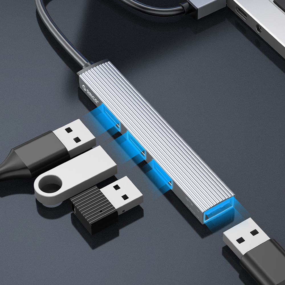 HUB 4-port input: USB-A 3.0 / output: 1x + 3x 2.0 cable 0.15M - gray