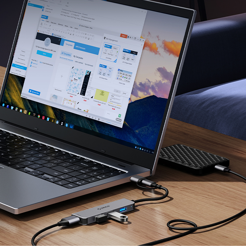 Orico YSB4-U2 USB-C Hub 5-in-1 with PD 65W, Gray