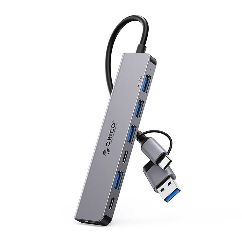 HUB 7-портовый вход 2в1: USB-A/USB-C / выход: 4x USB-A 2.0 + 1x 3.0 2x USB-C кабель 0.17M -...
