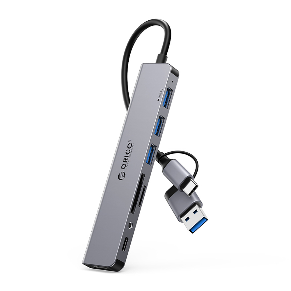 HUB вход 2 в 1: USB-A/USB-C / выход: 3x USB-A 2.0 + 1x 3.0 USB-C 3,5 мм аудио и микрофон 2x...