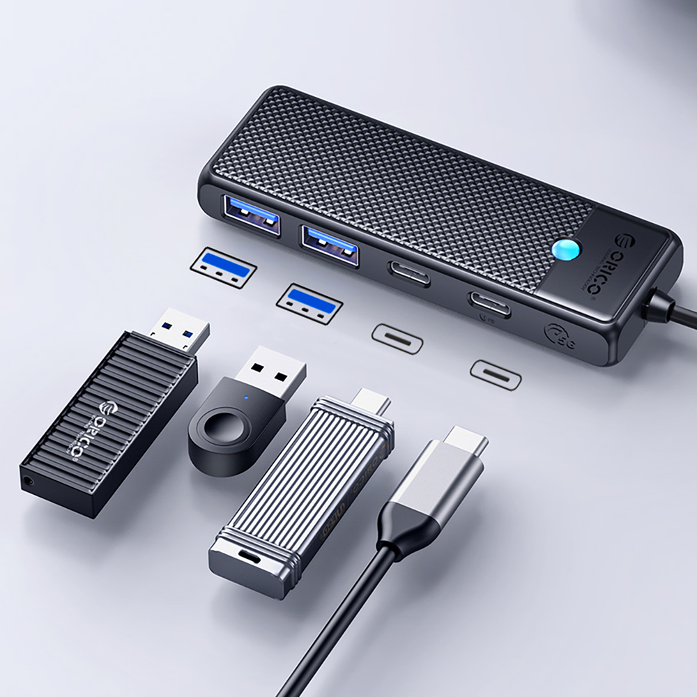 Разветвитель / док-станция Orico PAPW2AC-C3 USB-C, 2x USB-A 3.0, 2x USB-C, черный