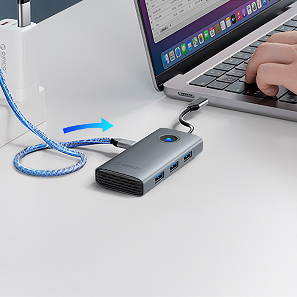 Orico PW11-6P 6-in-1 USB-C Hub (3x USB-A, 1x USB-C, PD, HDMI) - Gray