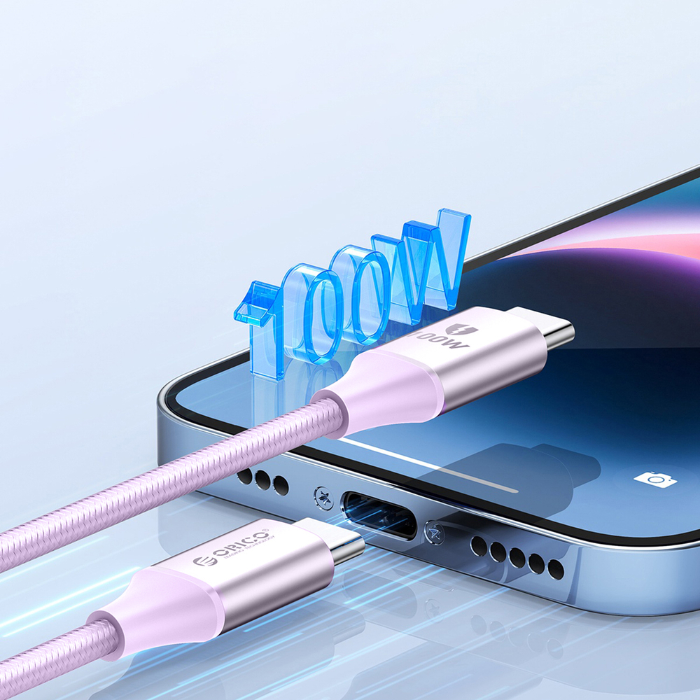 Кабель USB-C - 1 м 5A 100 Вт фиолетовый