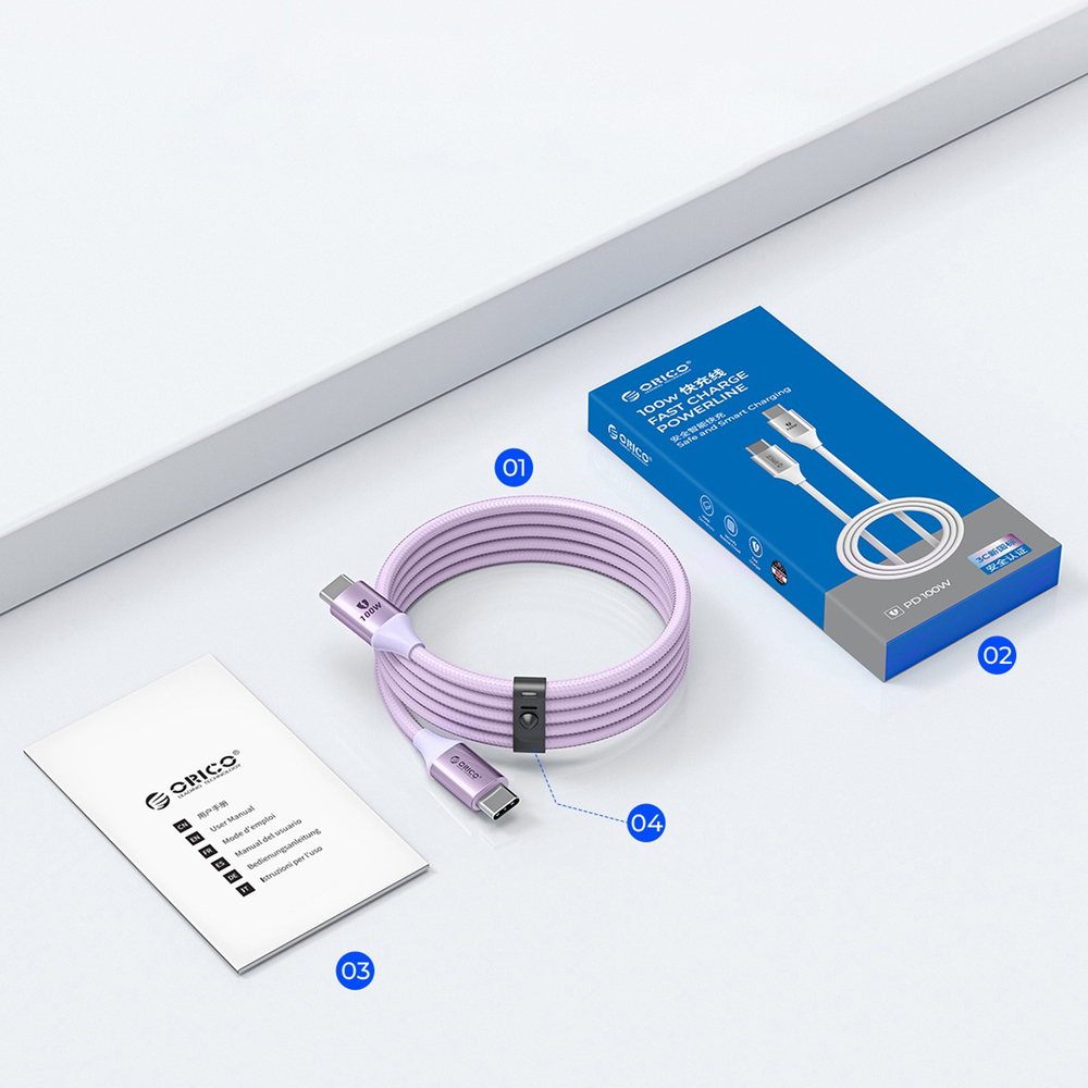 Кабель USB-C - 1 м 5A 100 Вт фиолетовый