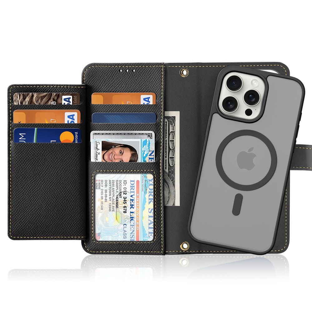 Dux Ducis Lawa Leather Wallet Case for iPhone 15 Pro Max, Black