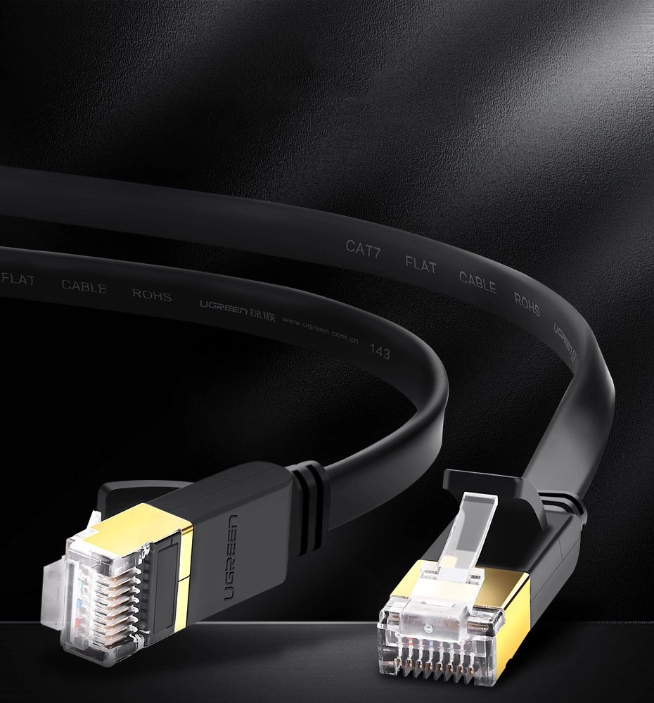 Плоский интернет-кабель Ugreen Ethernet Patchcord RJ45 Cat 7 STP LAN 10 Gbps 3м черный...