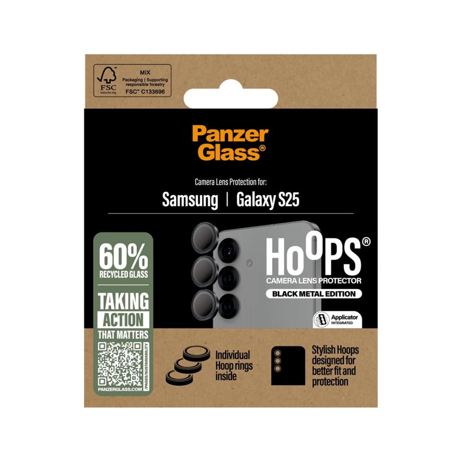 PanzerGlass Hoops aizsargstikls kameras lēcai Samsung Galaxy S25, melns