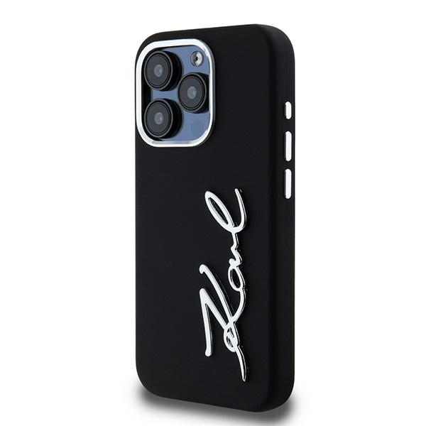 Чехол Karl Lagerfeld для iPhone 15 Pro Max Silicone Metal Script Logo, черный