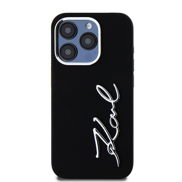 Чехол Karl Lagerfeld для iPhone 15 Pro Max Silicone Metal Script Logo, черный