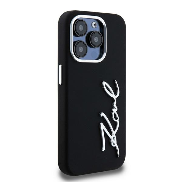 Чехол Karl Lagerfeld для iPhone 15 Pro Max Silicone Metal Script Logo, черный