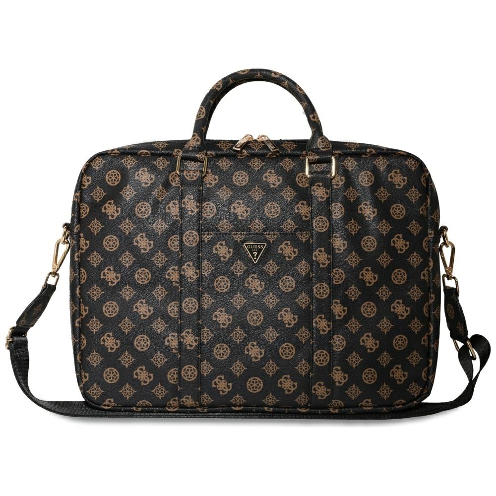 Guess 4G Peony priekšējā kabata ar rāvējslēdzēju un trīsstūra logotipu klēpjdatora soma 16" - Melna | Front...