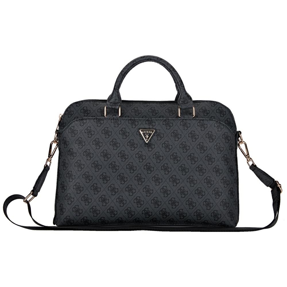 Guess 4G rāvējslēdzēja kabatas trīsstūra logotipa 15" klēpjdatora soma - melna | Zipper Pocket Triangle Logo...